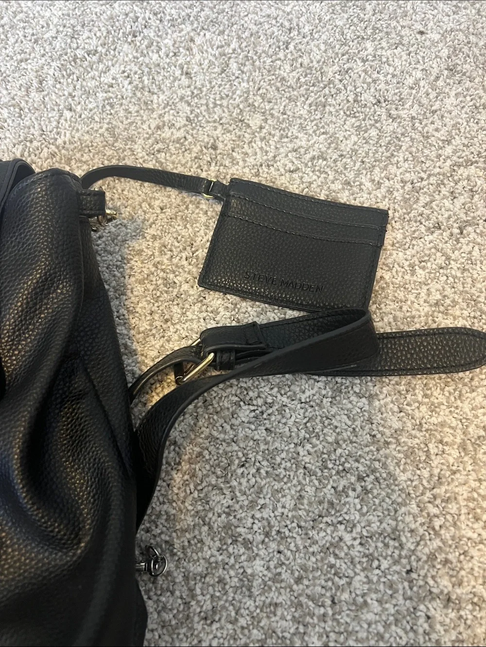 Steve Madden Black Pebbled Leather Backpack with Gold Accents